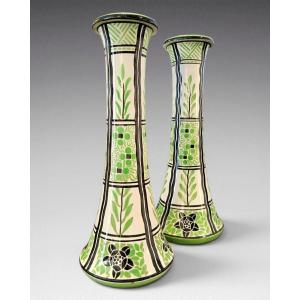 H.B.C.M - Hipolyte Boulenger Creil Montereau - Paire de vases (vers 1920)