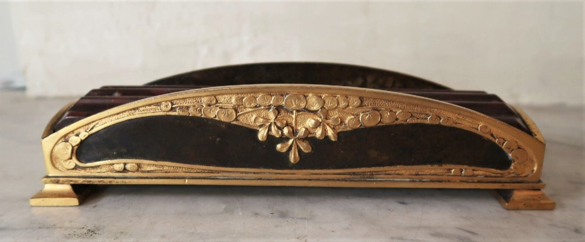 Art Deco Pen Holder In Marble And Gilt Bronze-photo-2