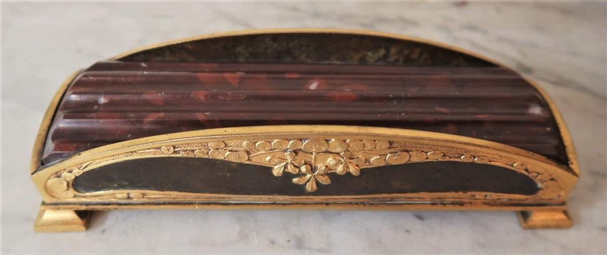 Art Deco Pen Holder In Marble And Gilt Bronze