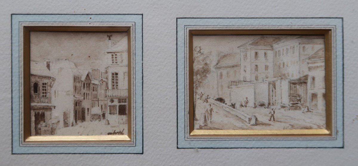 Set Of 10 Small 19th Drawings Gathered Under A Single Frame-photo-1