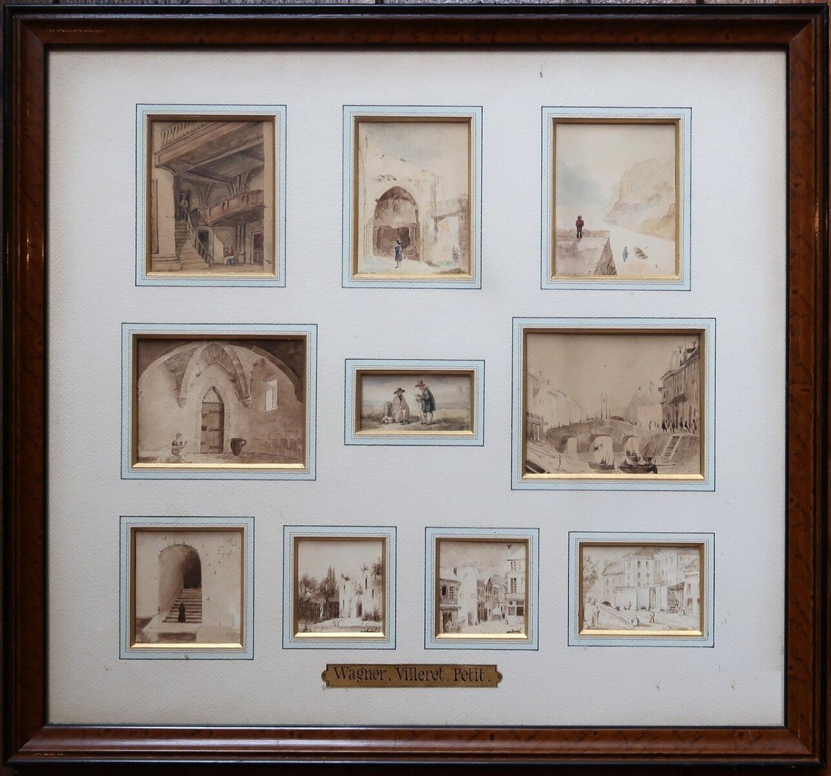 Set Of 10 Small 19th Drawings Gathered Under A Single Frame