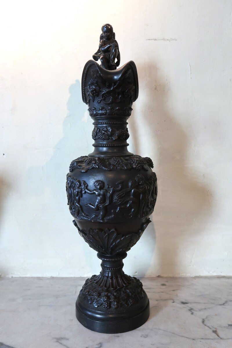 Pair Of Large Renaissance Style Bronze Ewers-photo-3