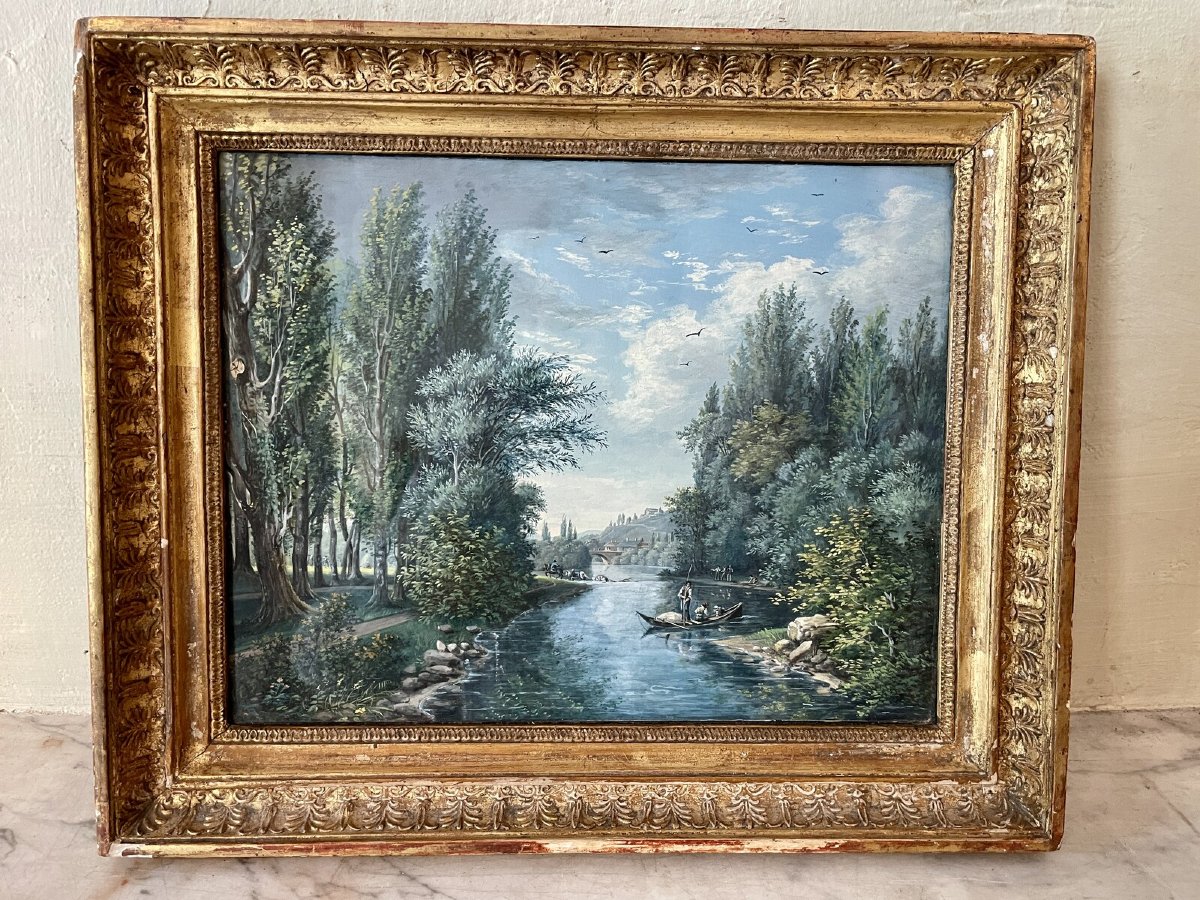 Paysage fluvial animé