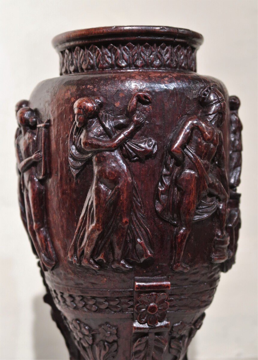 Pair Of Carved Walnut Vases-photo-3