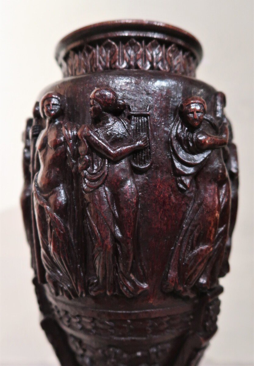 Pair Of Carved Walnut Vases-photo-4