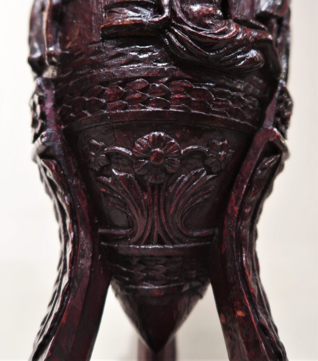 Pair Of Carved Walnut Vases-photo-5