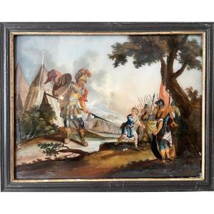 "David contre Goliath" peinture sous verre (églomisé)