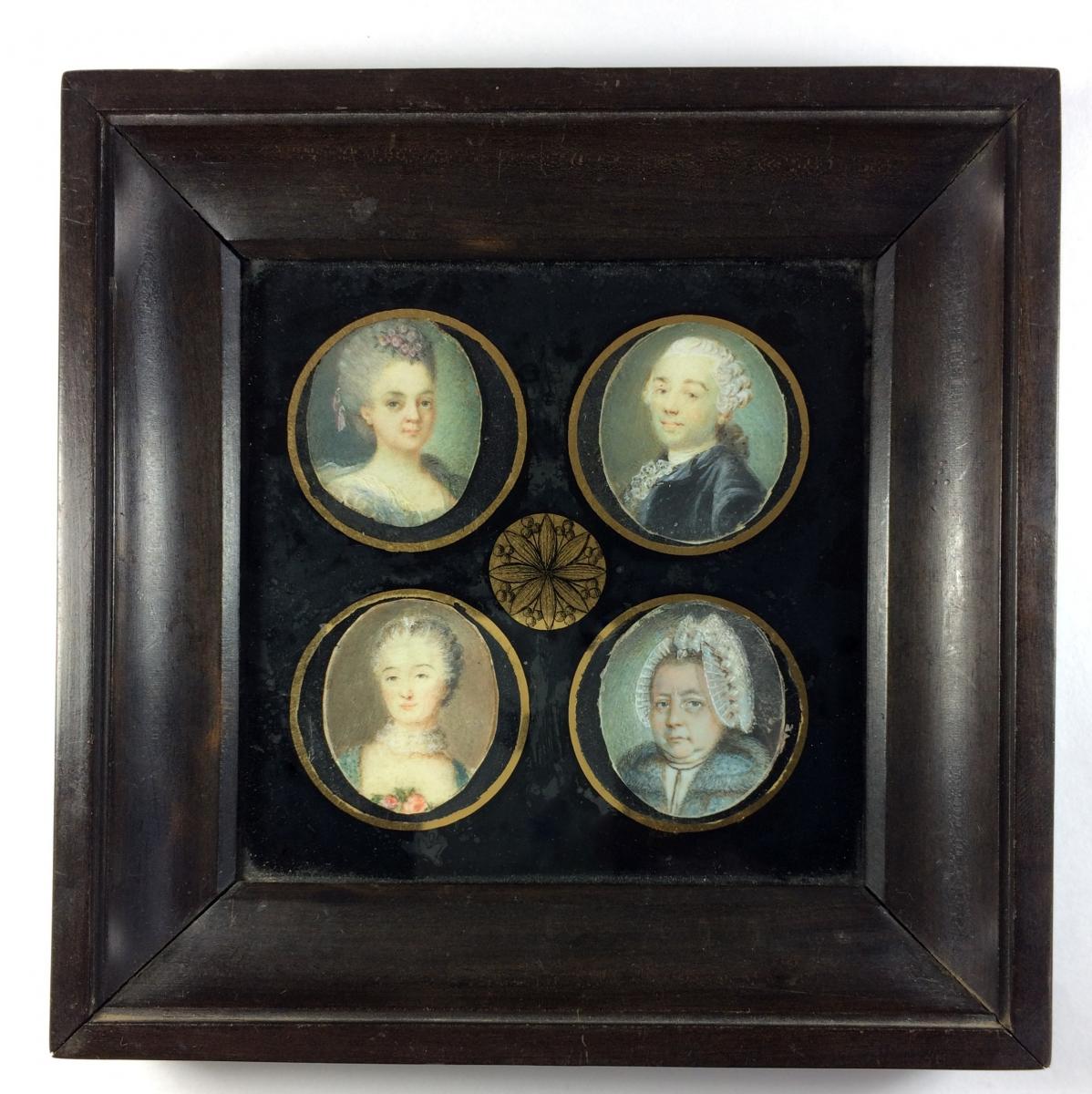 4 portraits miniatures , époque Louis XVI