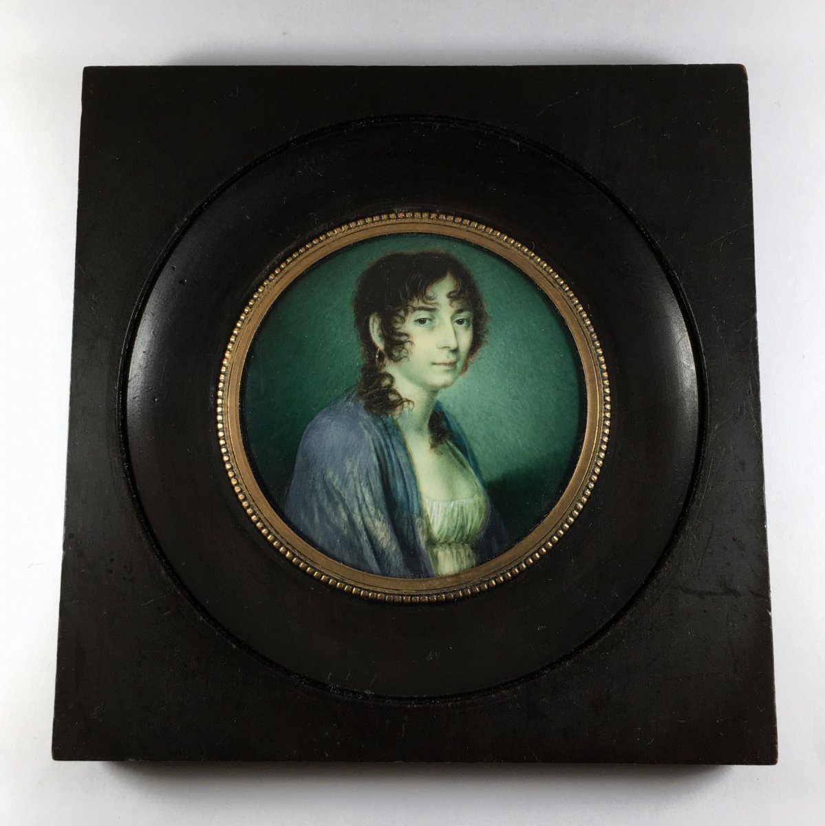 Portrait d'une jeune fille, miniature  d' époque Empire-photo-3