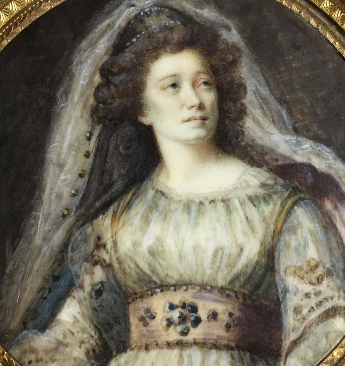 Portrait Of Mrs Saint-huberty ? Miniature 18th Century, Gilded Wood Frame