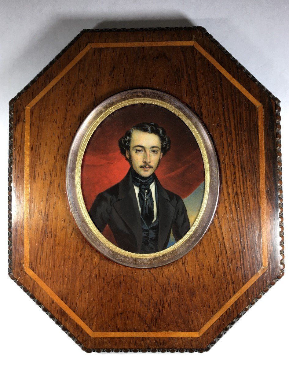 Miniature Portrait,  Romantic Period, Young Man In Frock Coat, Circa 1830