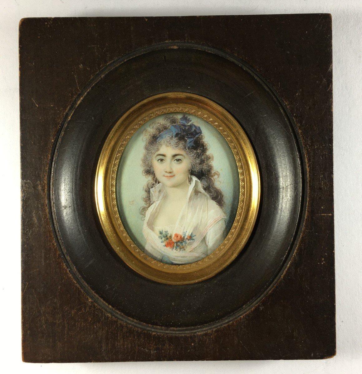 Portrait miniature, jeune femme , XVIIIe  siècle.-photo-2