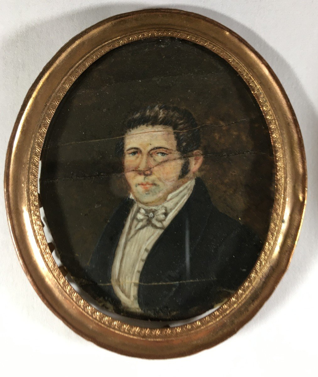 Miniature Portrait, Lot Of 4, 1 Signed Heidermane 1850, 19th Century.-photo-1