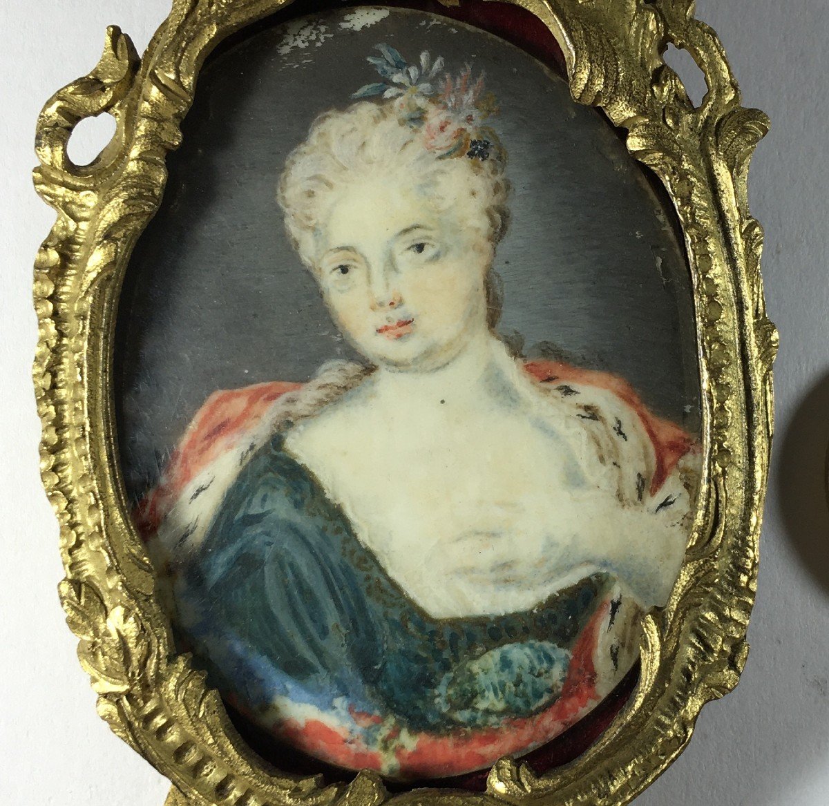 Miniature Portrait , Louis XIV Period, Circa 1715,  Later Rococo 19th Frame-photo-2