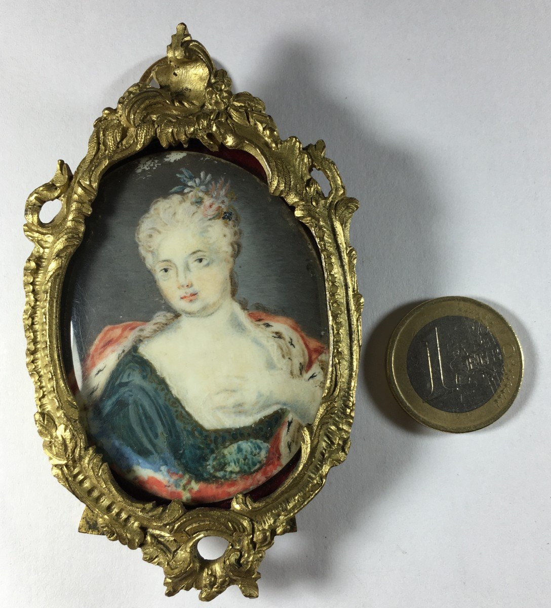 Miniature Portrait , Louis XIV Period, Circa 1715,  Later Rococo 19th Frame