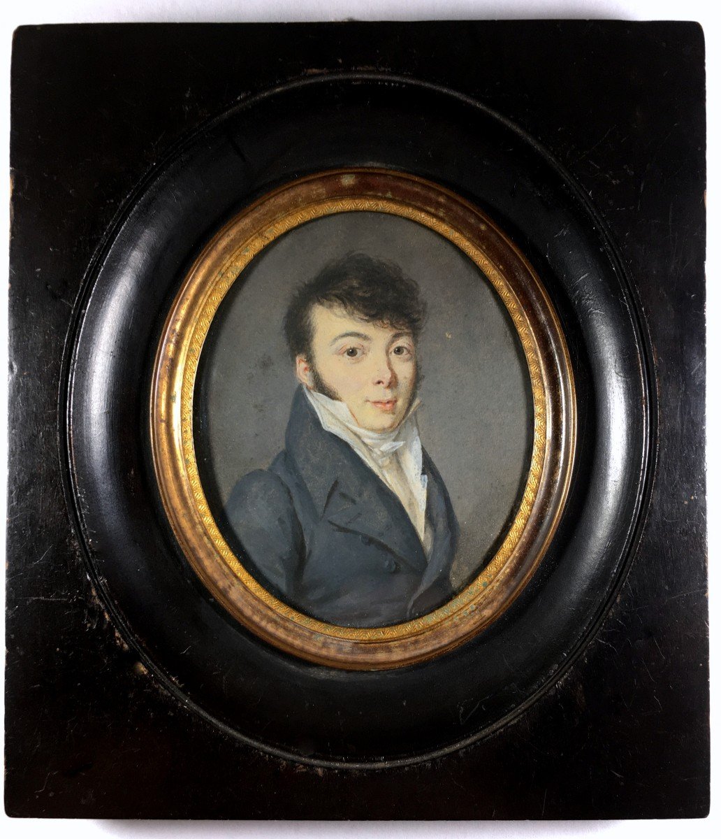 Portrait miniature Empire, jeune homme en redingote, vers 1800-photo-3