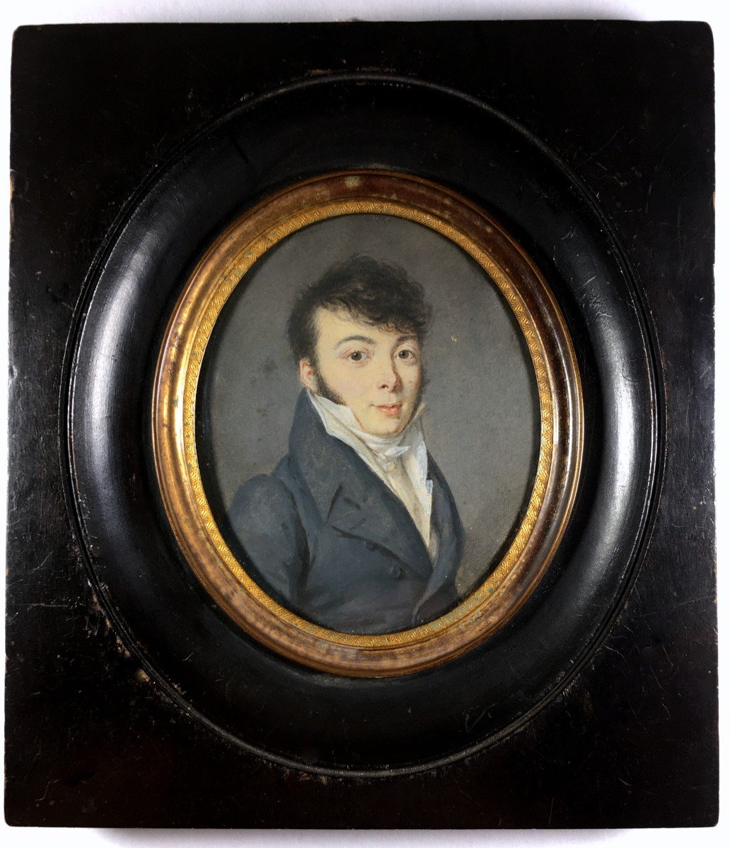 Empire Miniature  Portrait, Young Man In Frock Coat, Circa 1800-photo-3
