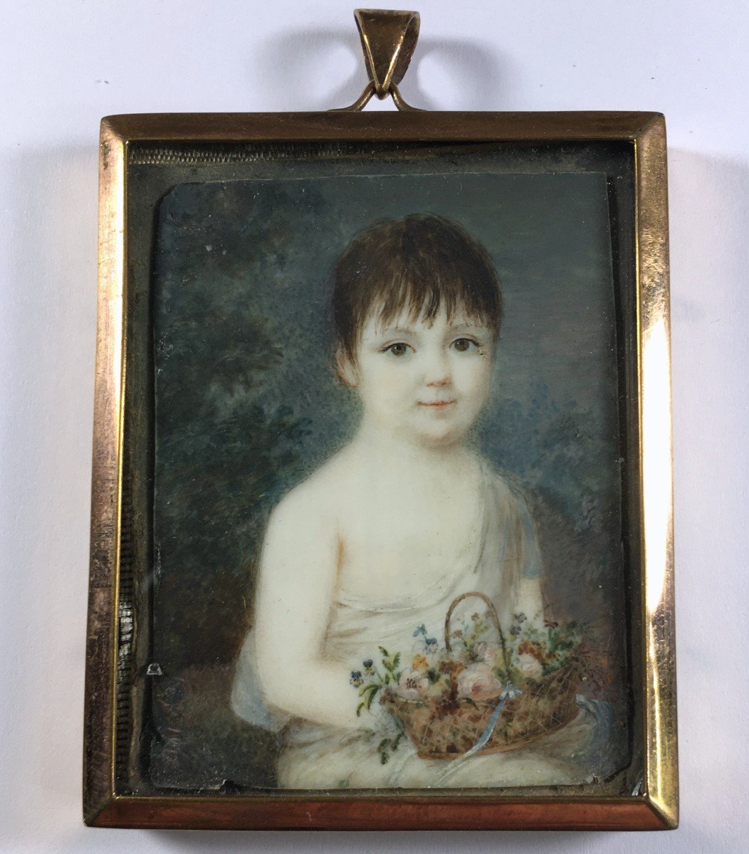 Portrait miniature Empire, enfant, signé, daté 1812