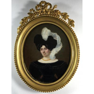 Portrait Miniature Signe J. P. Robelot 1827, Cadre Alphonse Giroux