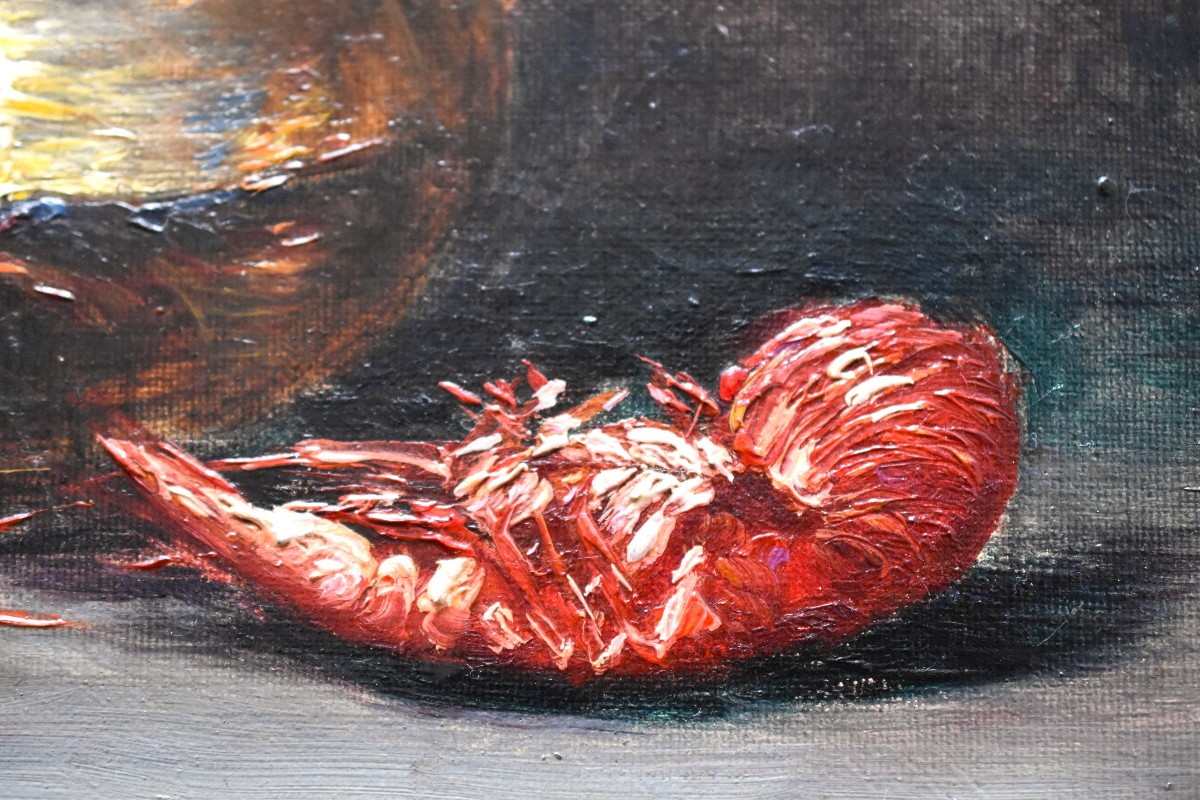 Charles JUNG (Lyon, 1865-1936) , Nature morte aux crevettes (1921)-photo-2