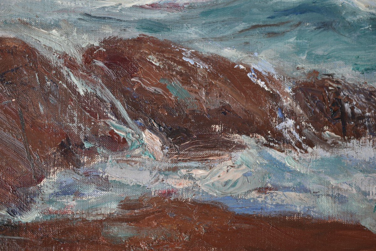 Léonie HUMBERT-VIGNOT (Lyon, 1878-1960), Les Vagues à Saint-Guénolé (vers 1920)-photo-2