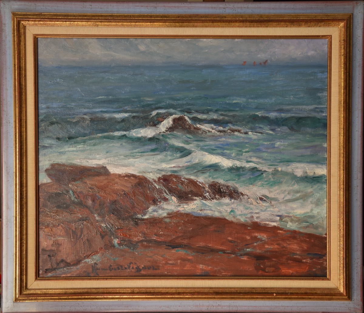 Léonie Humbert-vignot, The Waves Crashing On The Rocks At Saint Guénolé (circa 1920)-photo-5