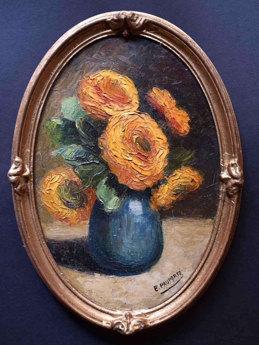 Edouard Pauporté, Zinnias In A Blue Pot (circa 1910)