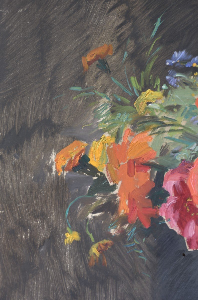 Jean CHALEYÉ (Saint-Étienne 1878 - Le Puy 1960), Fleurs dans une gargoulette verte (vers 1920)-photo-2