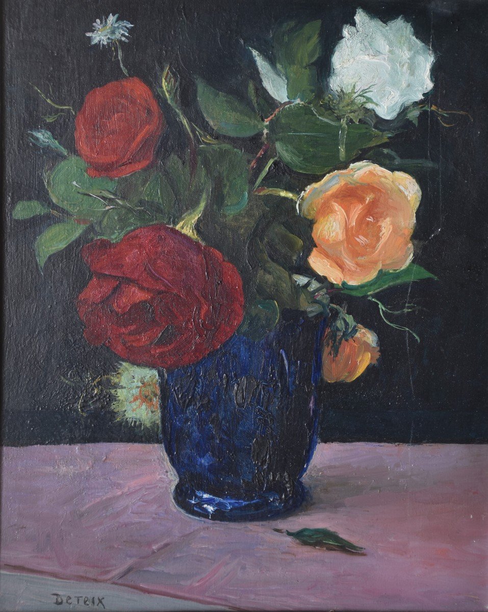 Adolphe Deteix, Flowers In A Blue Vase (circa 1930)