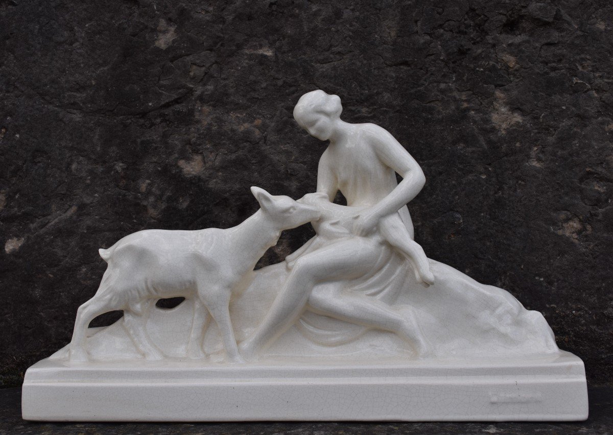 BERLOT - MUSSIER, Femme avec un chevreau sur ses genoux, sa mère devant elle (vers 1935)