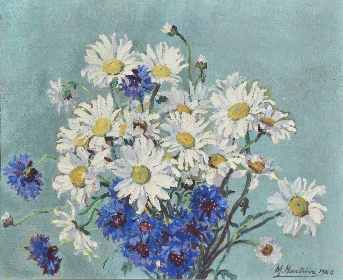 Mathilde Hautrive (lille 1881 - Paris 1963), Daisies And Cornflowers (1960)