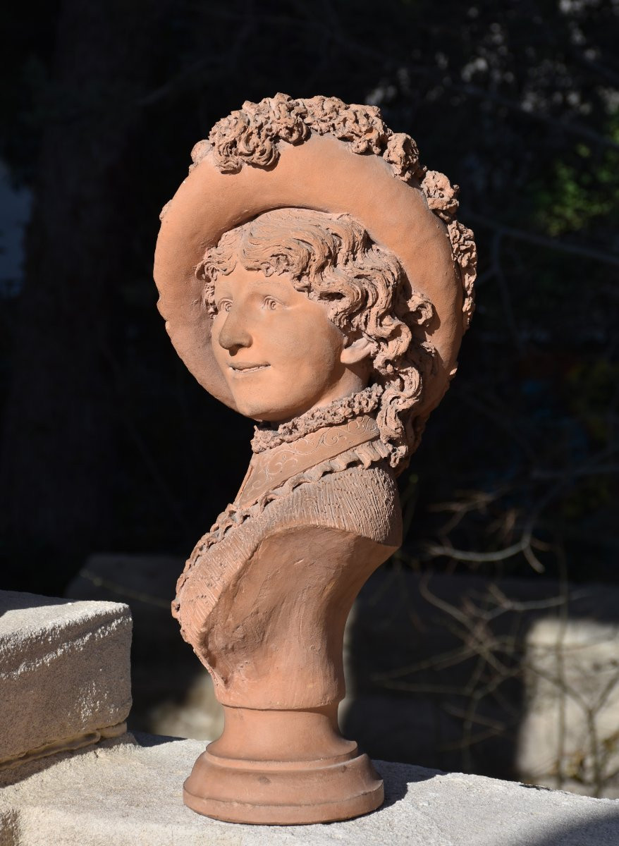 Victor Vermare (sarcey 1842 - Lyon 1890), Bust Of A Woman Wearing A Feathered Hat (1883)-photo-4