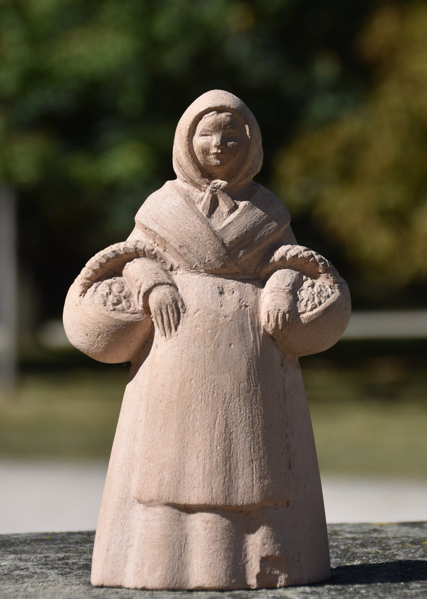 Henri-paul Rey (pesmes 1904 - Paris 1981), Peasant Woman With A Headscarf Carrying Two Baskets (circa 1950)-photo-2