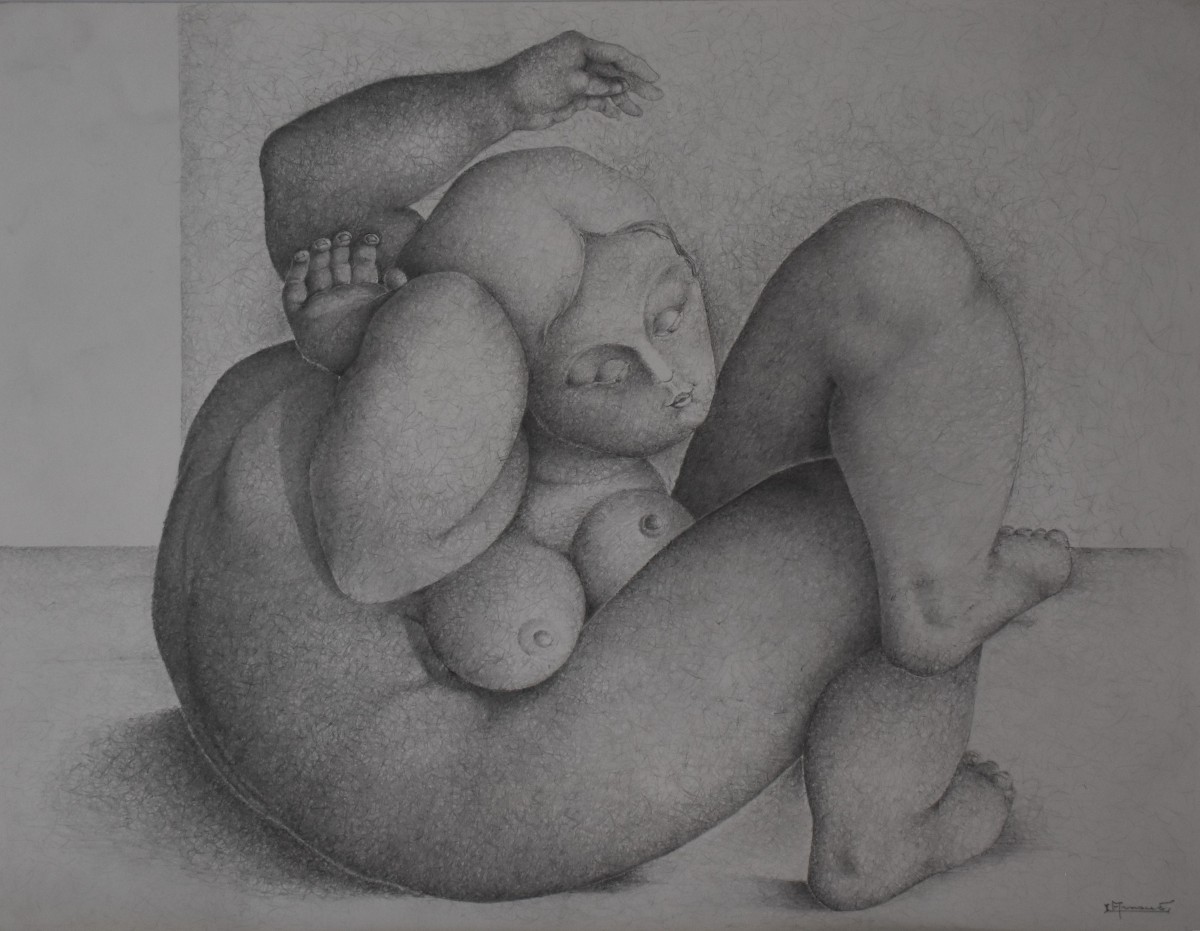 Louis ARNAUD, Femme nue assise, jambes croisées, bras derrière la tête (vers 1960)