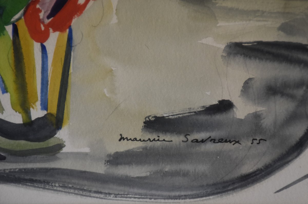  Maurice SAVREUX (Lille 1884 - Sèvres 1970), Bouquet de fleurs (1955)-photo-3