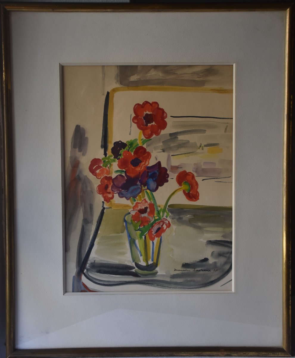  Maurice SAVREUX (Lille 1884 - Sèvres 1970), Bouquet de fleurs (1955)-photo-4