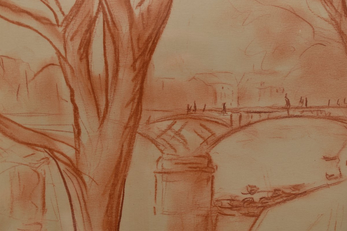 Adolphe DETEIX (Amplepuis, 1892-1967), Le pont des Arts, vue du quai du Louvre (vers 1920)-photo-2