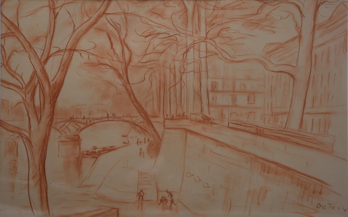 Adolphe DETEIX (Amplepuis, 1892-1967), Le pont des Arts, vue du quai du Louvre (vers 1920)