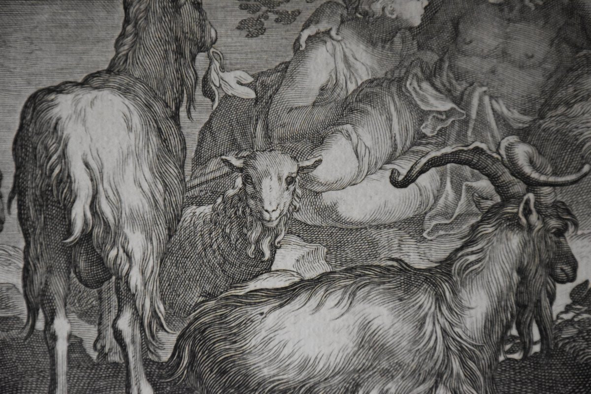 Boetius Adamsz Bolswert After Abraham Bloemaert, Goats And An Amourous Couple (1611)-photo-2