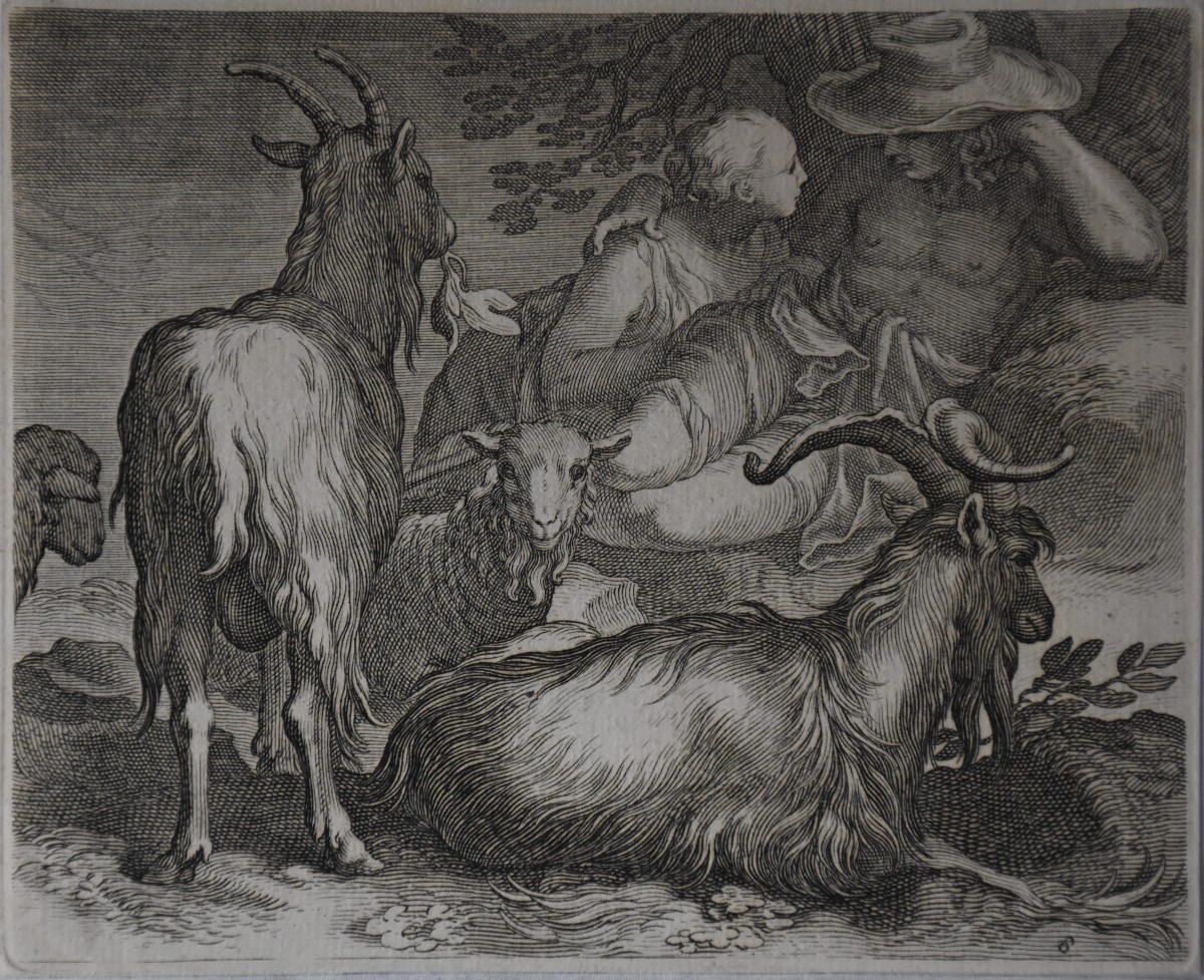 Boetius Adamsz Bolswert After Abraham Bloemaert, Goats And An Amourous Couple (1611)