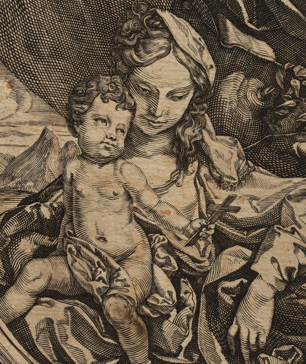 École italienne, Vierge avec l’enfant Jésus tenant une petite croix (vers 1740)