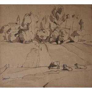 Claude Dalbanne, Landscape With Cows In The Monts Du Lyonnais (circa 1910-1920)