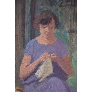 Adolphe Deteix, Woman Sewing In The Undergrowth (circa 1930)