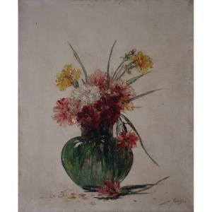 Charles Jung, Fleurs dans un pot en verre vert (vers 1920)