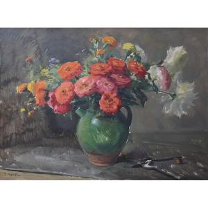 Jean Chaleyé, Fleurs dans un vase vert (vers 1920)