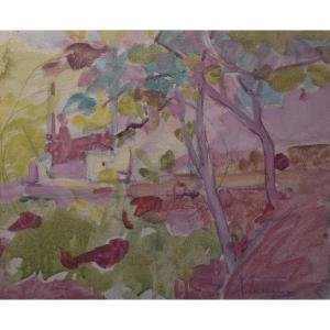 Fernande Cormier, Paysage aux arbres roses (vers 1930)