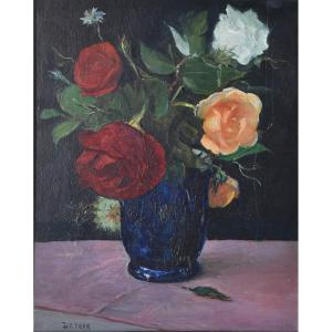 Adolphe Deteix, Flowers In A Blue Vase (circa 1930)