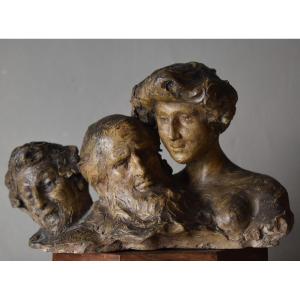 Agathon LÉONARD (Lille 1841 - Paris 1923), Esquisse à trois têtes (vers 1910)