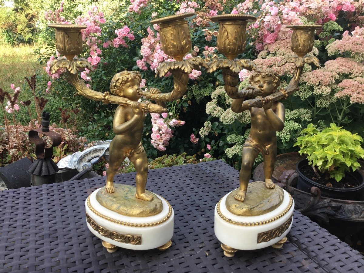 Pair Of Candelabras With Putti From The Napoleon III Period-photo-3