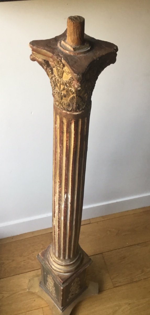 Column In Carved And Gilded Wood With Capital-photo-3